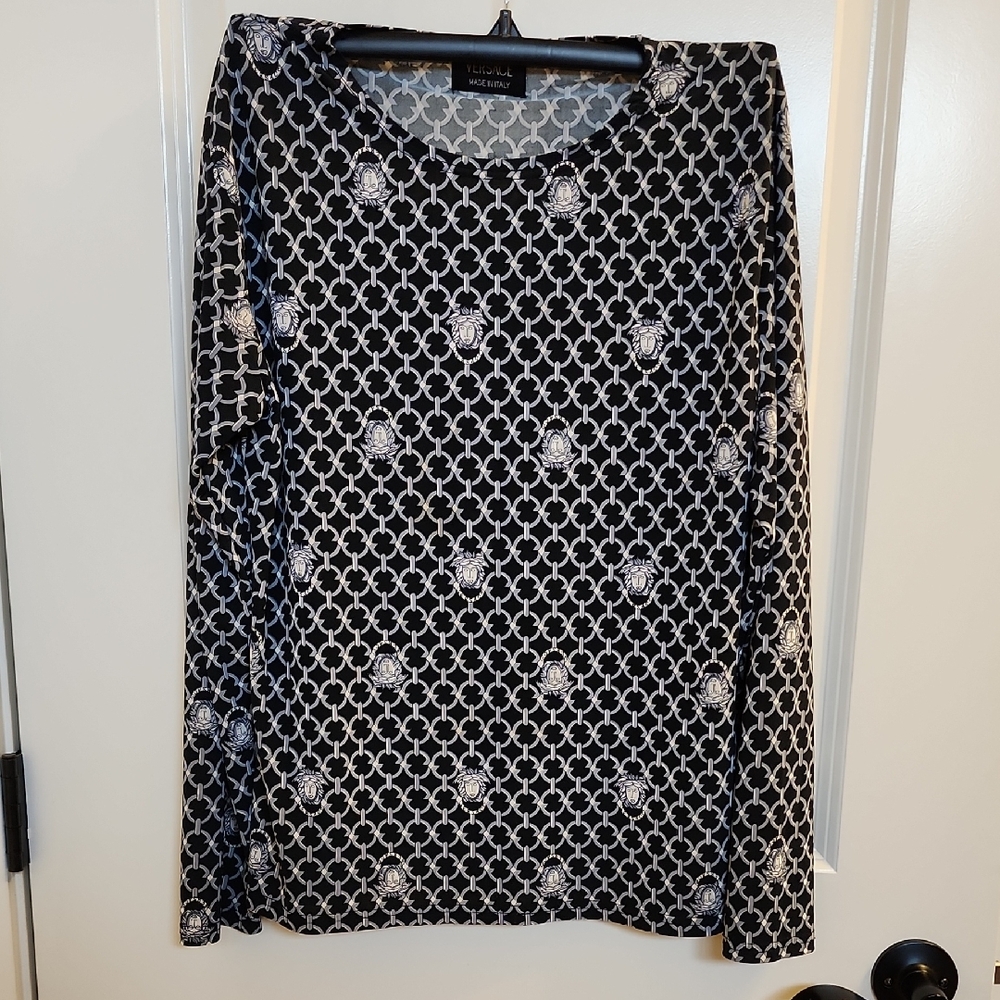 Versace Black and White Geometric Long Sleeve Top